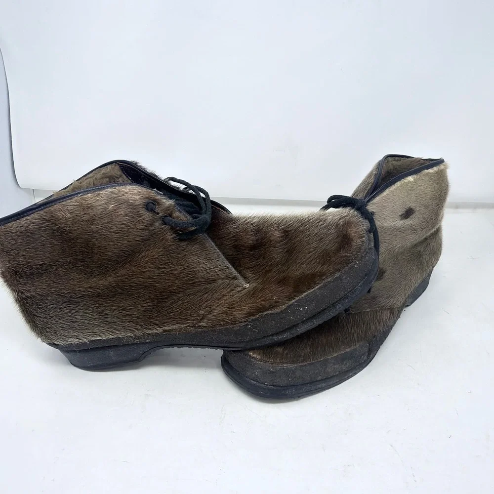 Vintage Hair On Hide Leather Chukka Boots German Polyacrylic Fleece Lined Crepe